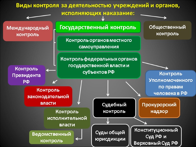 Виды контроля за деятельностью учреждений и органов, исполняющих наказание: Международный контроль Конституционный Суд РФ